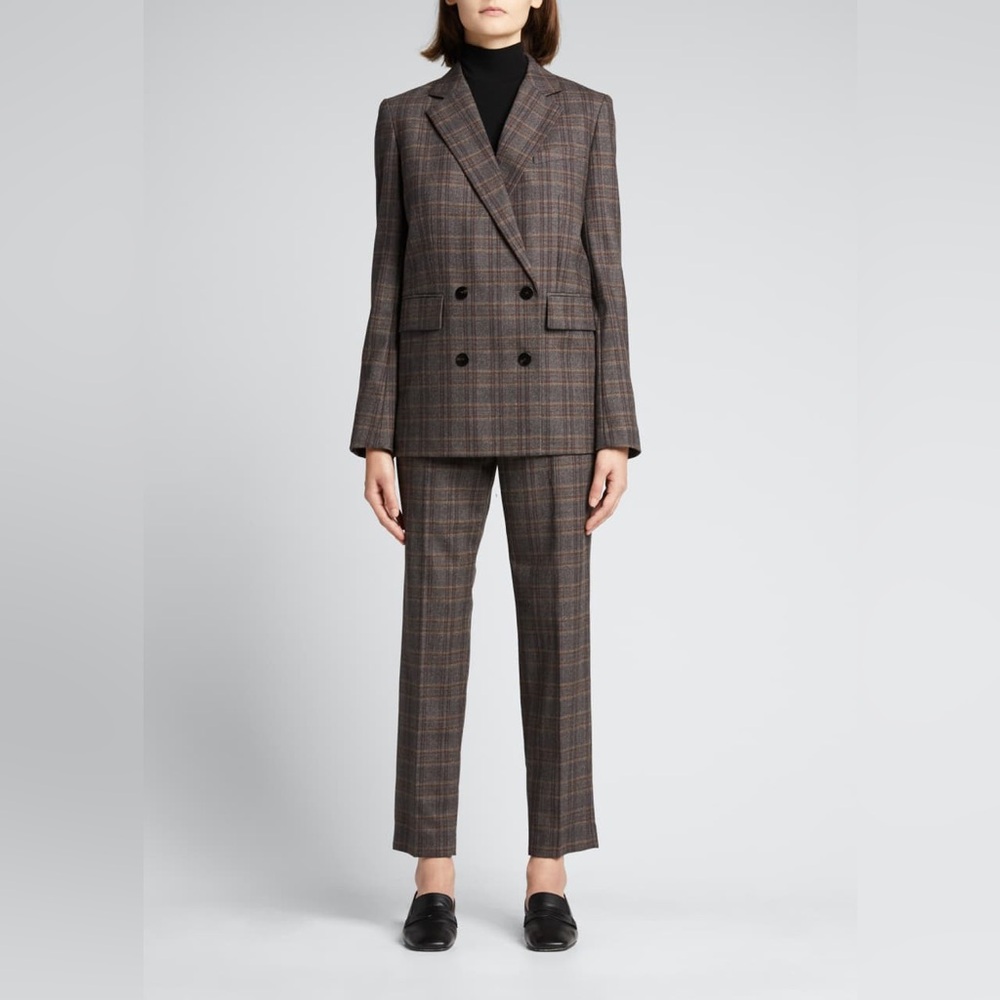 New Theory Piazza Virgin wool Plaid Double-Breasted Blazer Sz6 MSRP:$595